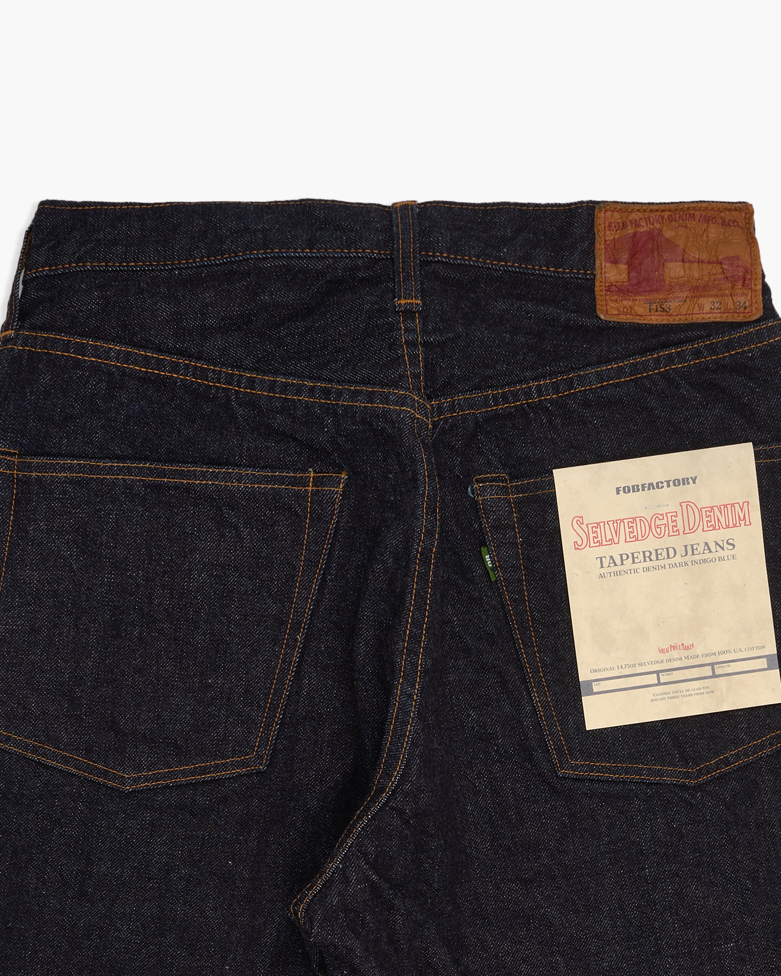 FOB Factory F153 14.75oz Supima Selvedge Denim Tapered Mens Jeans - On