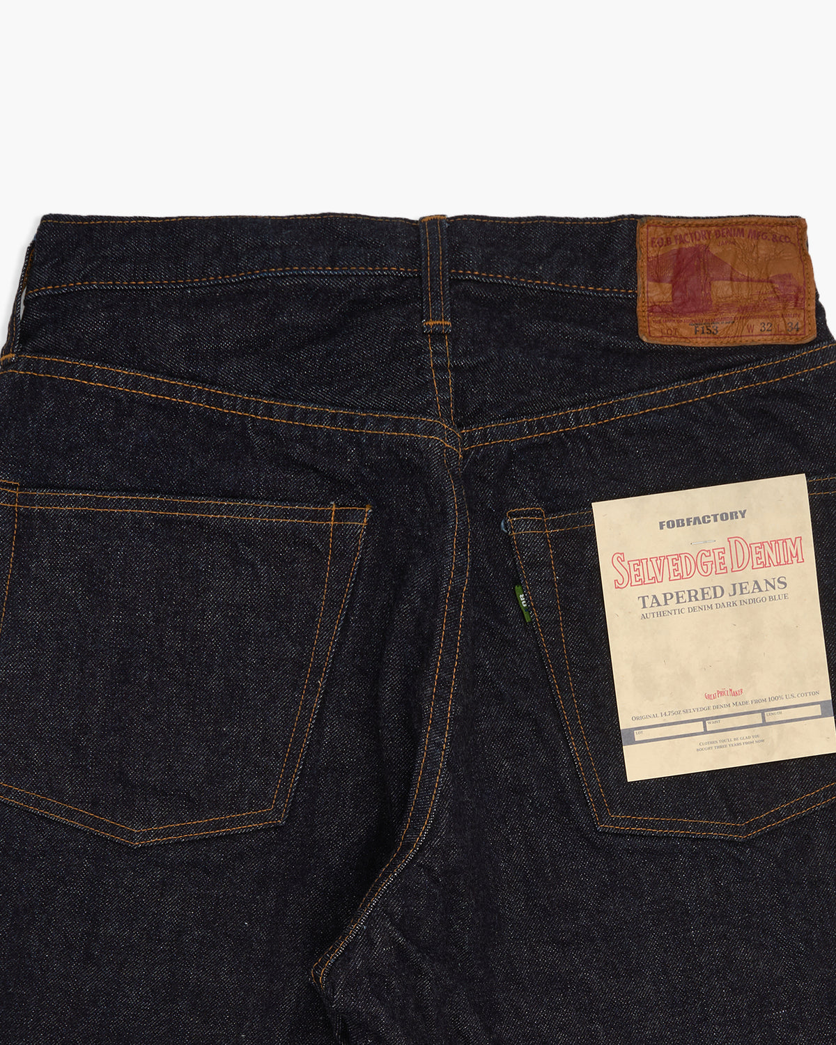 FOB Factory F153 14.75oz Supima Selvedge Denim Tapered Mens Jeans - Onewash | FOB Factory Jeans | JEANSTORE