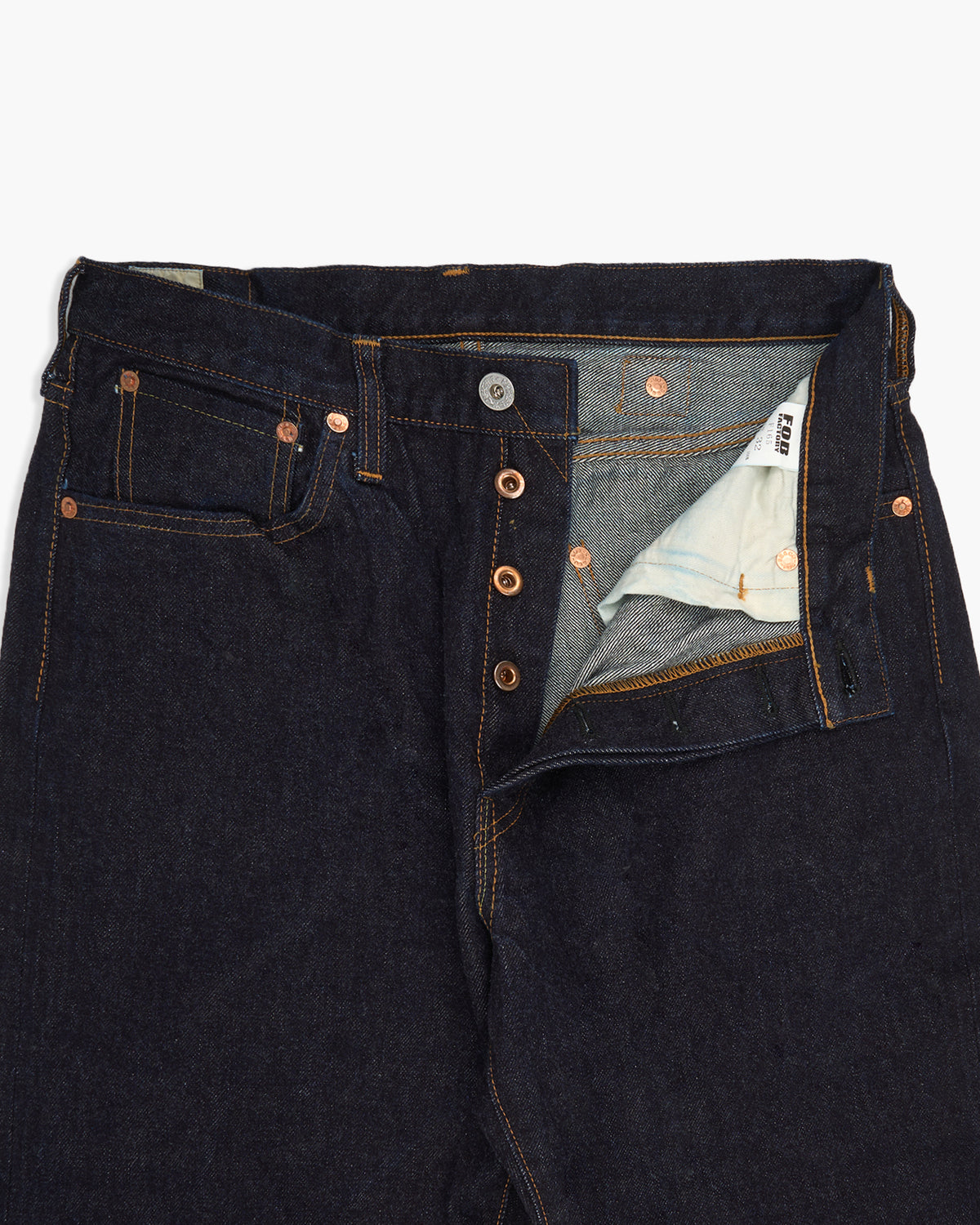 FOB Factory F165 14.75oz Supima Selvedge XX Garage Denim Relaxed Tapered Mens Jeans - Onewash | FOB Factory Jeans | JEANSTORE