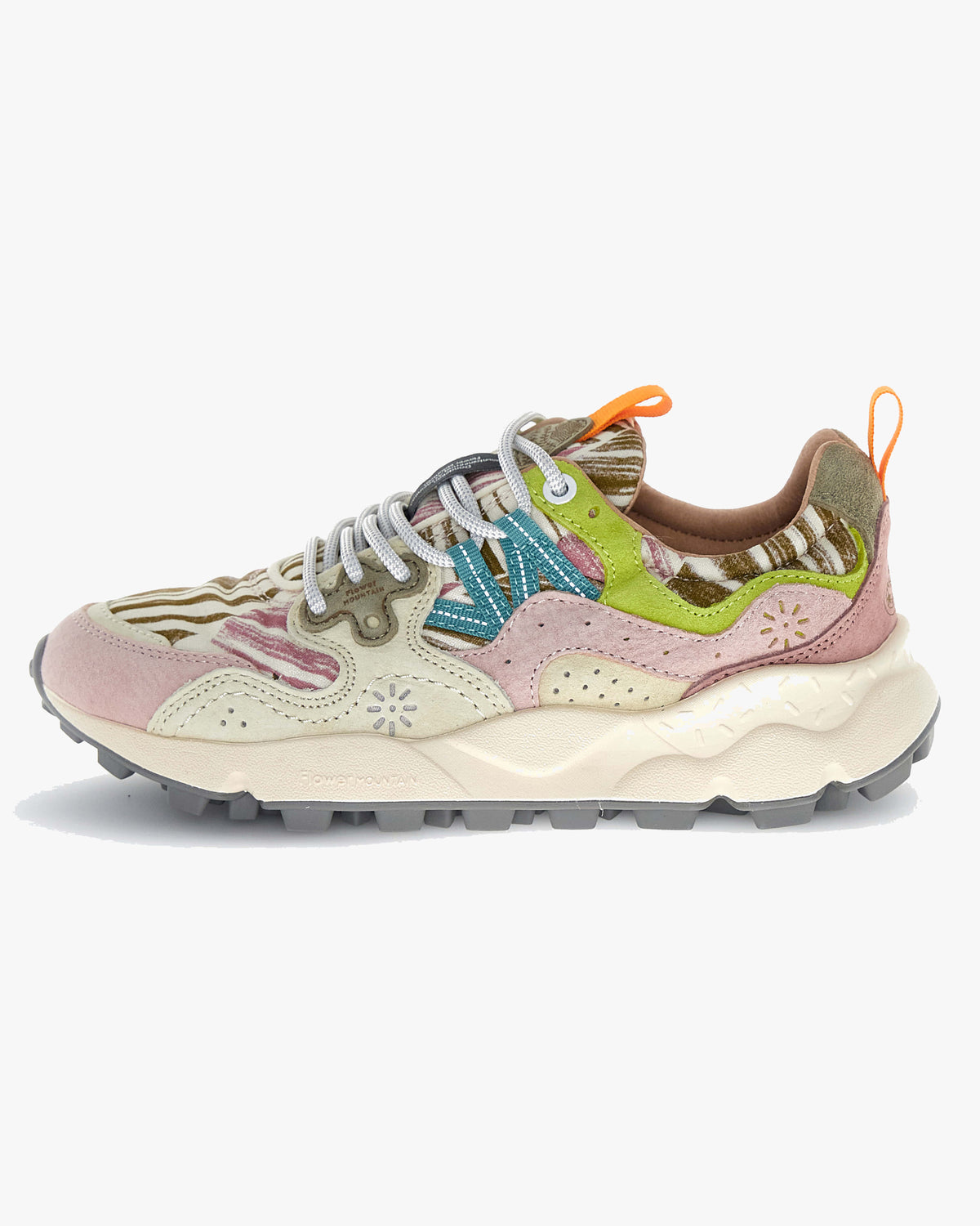Flower Mountain Womens Yamano 3 Suede & Cotton Painted - Pink / White / Military