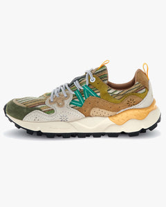 Flower Mountain Yamano 3 Suede & Cotton Striped - Military / Brown / Cream