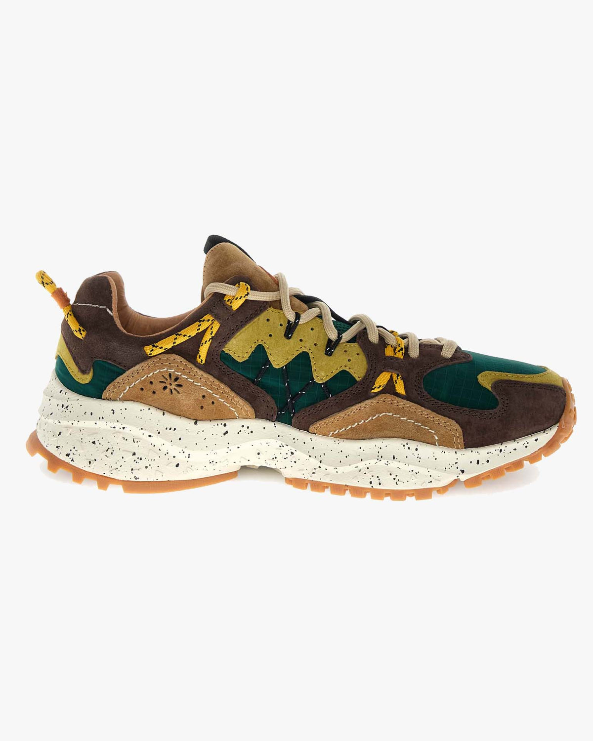 Flower Mountain Yamabushi Suede & Nylon Ripstop - Dark Brown / Green Bottle / Zucca | Flower Mountain Trainers | Jeanstore