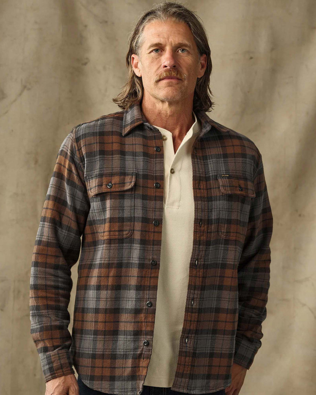 Filson Vintage Flannel Work Shirt - Brown / Charcoal Plaid