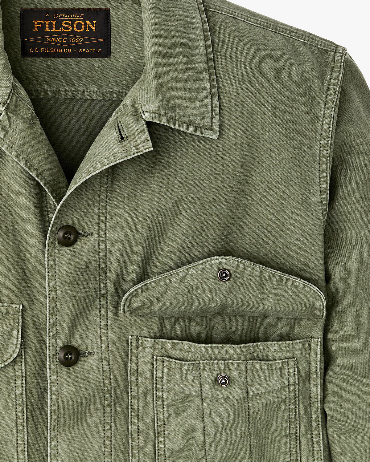 Filson Reverse Sateen Field Cruiser Jacket - Washed Fatigue Green | Filson Jackets & Coats | JEANSTORE