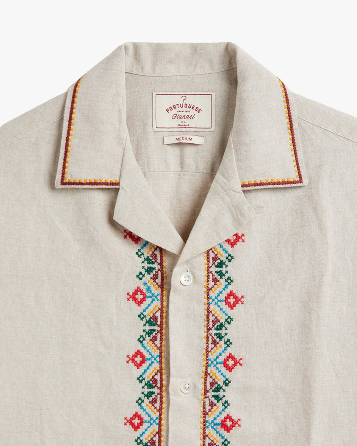 Portuguese Flannel Folclore Embroidery Shirt - Ecru