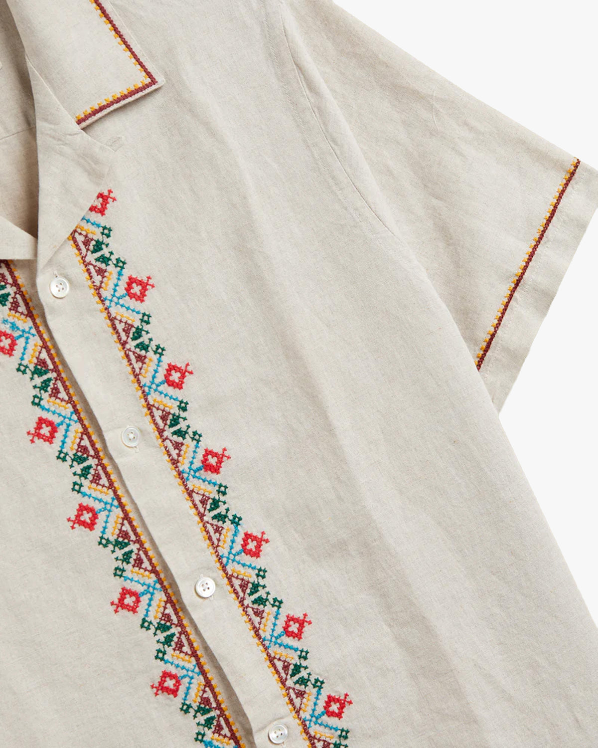 Portuguese Flannel Folclore Embroidery Shirt - Ecru