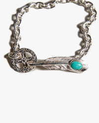 First Arrows BR-307 Turquoise Feather Hook w/ Medicine Wheel Chain Bracelet - Small