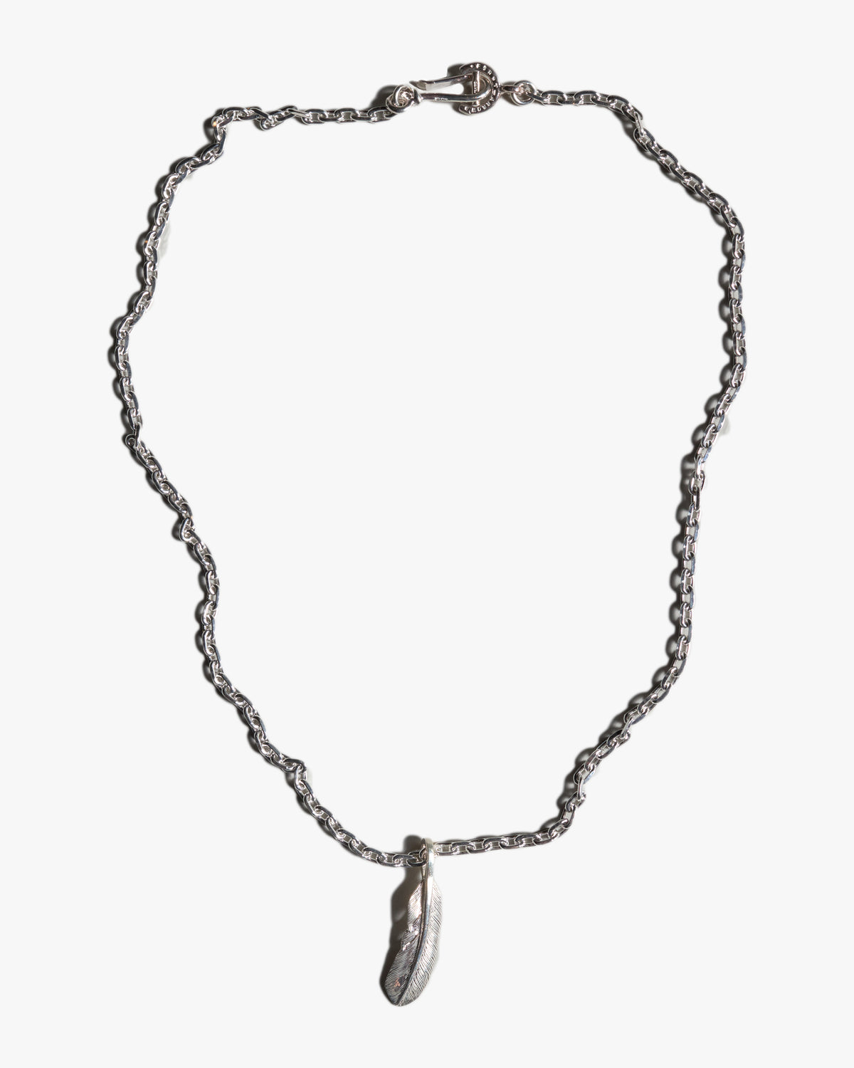 First Arrows O-062(3) Medium Silver Chain & P-004L Small Silver Feather Pendant - 60cm