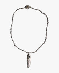 First Arrows O-063+P-077C Small Silver Chain w/ K18 Medicine Wheel & P-359L Large Silver Black Star Heart Feather Pendant - 60cm