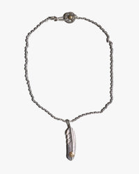 First Arrows O-063+P-077 Small Silver Chain w/ K18 Medicine Wheel & P-002L Large K18 Silver Feather Pendant - 55cm
