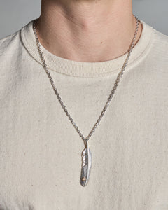 First Arrows O-063+P-234C Small Silver Chain w/ Medicine Wheel & P-704L Small K18 Silver Feather Pendant - 60cm