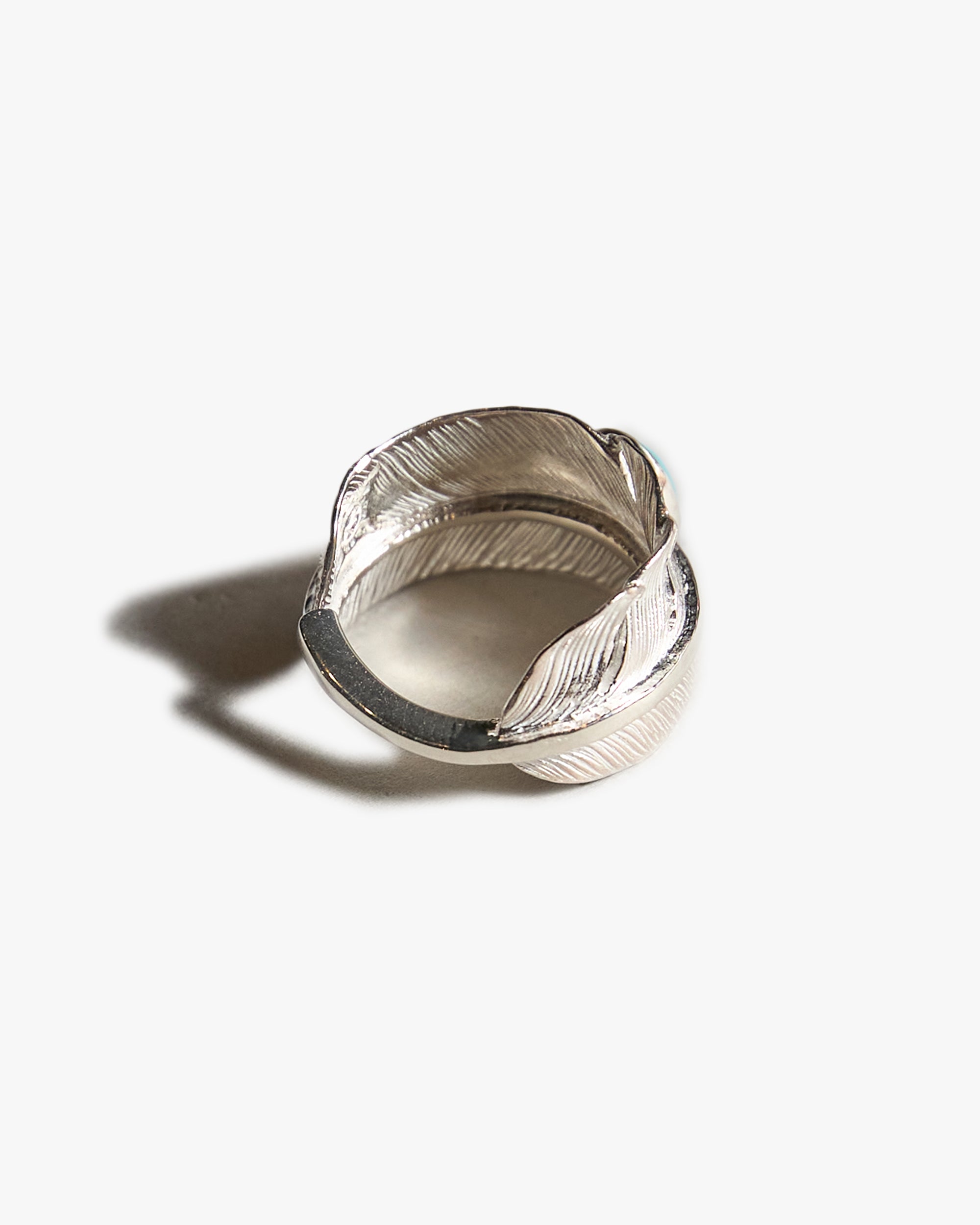 First Arrows R-016 Silver Large Feather Ring w/ Turquoise - #19
