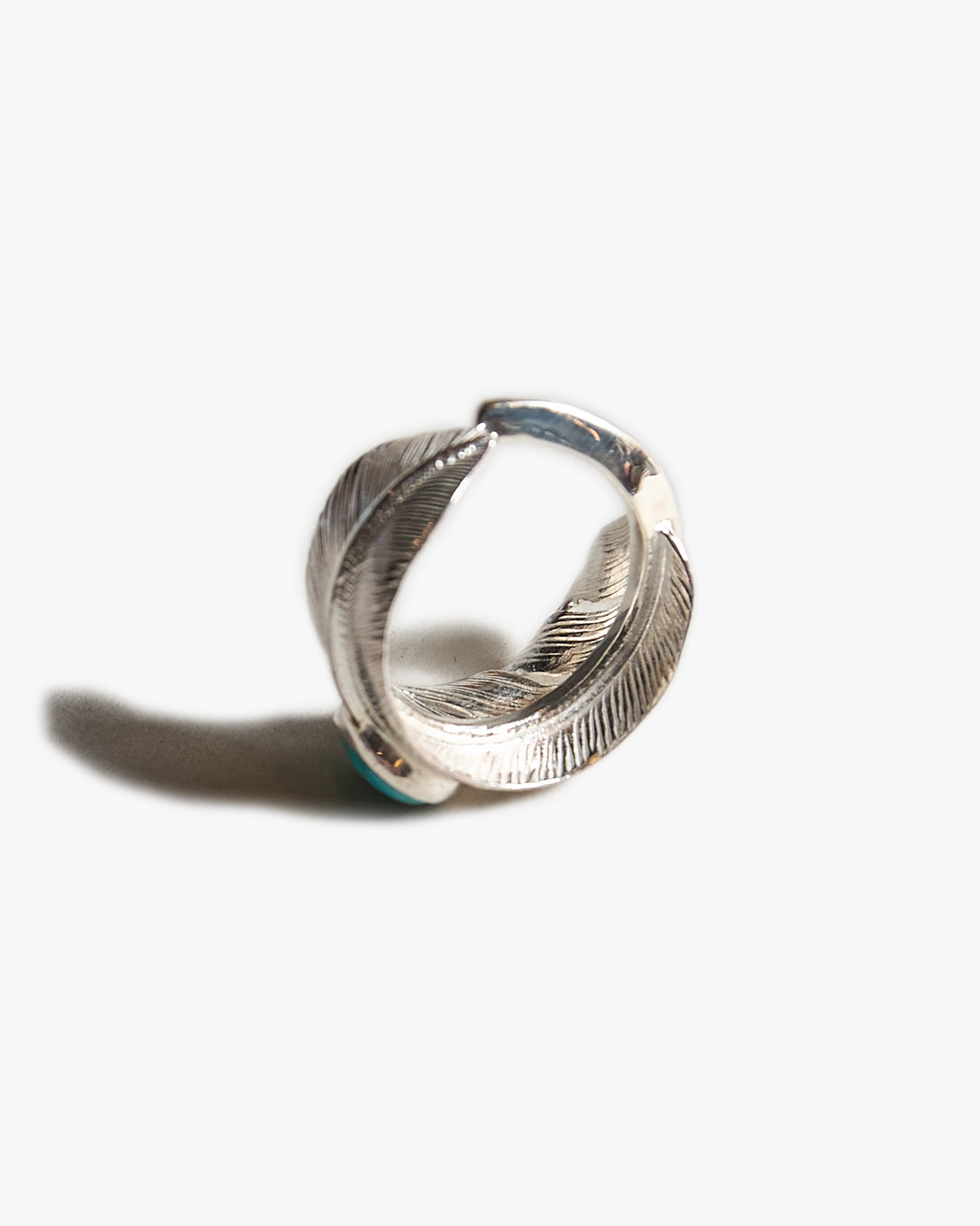 First Arrows R-016 Silver Large Feather Ring w/ Turquoise - #19