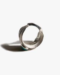 First Arrows R-016 Silver Large Feather Ring w/ Turquoise - #20