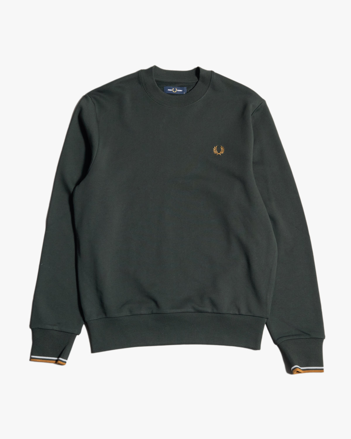 Fred Perry Crew Neck Sweatshirt - Night Green / Dusky Blue / Dark Caramel
