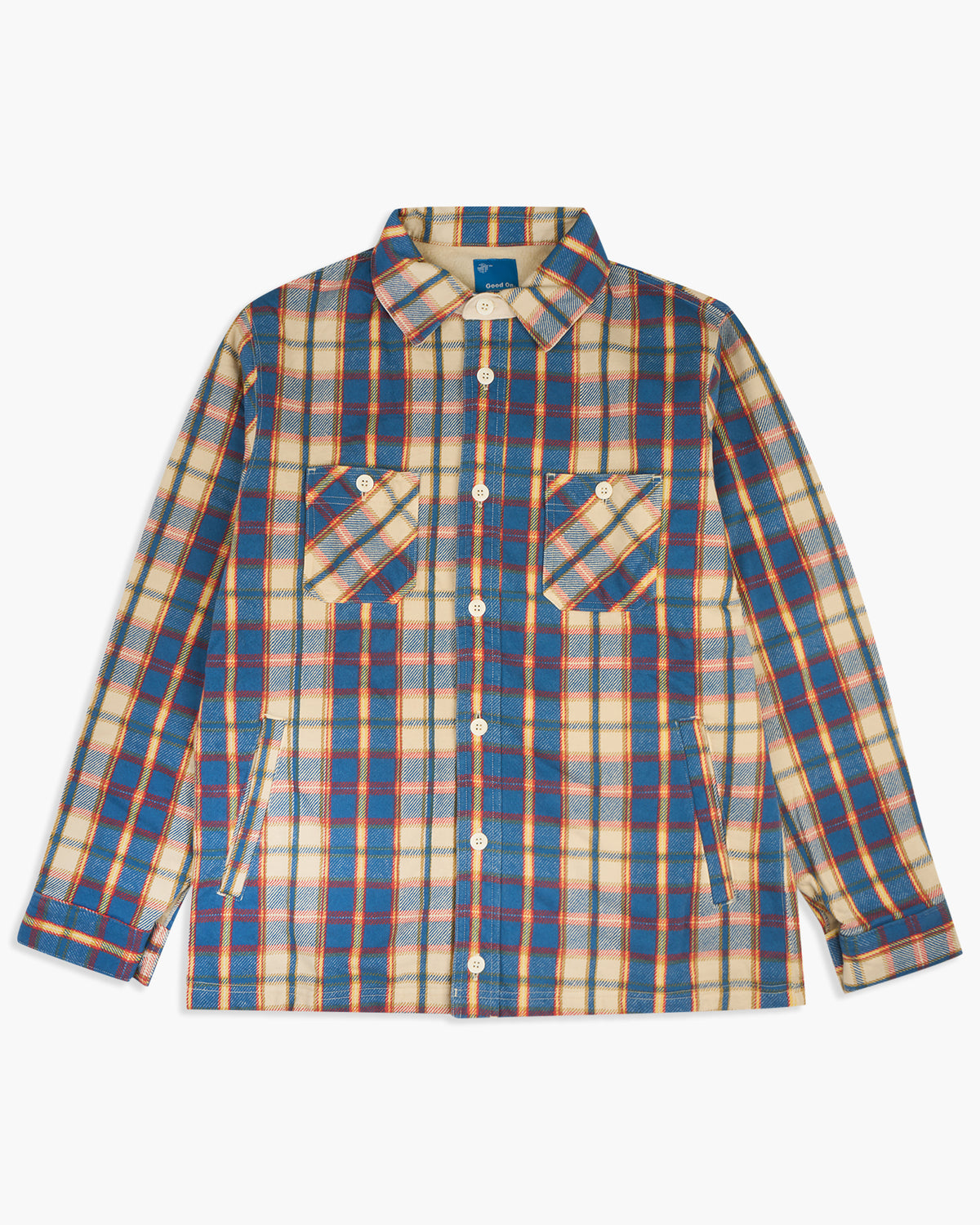 Good On Flannel Check Sweat Shirt Jacket - Cream | Good On Shirts | JEANSTORE