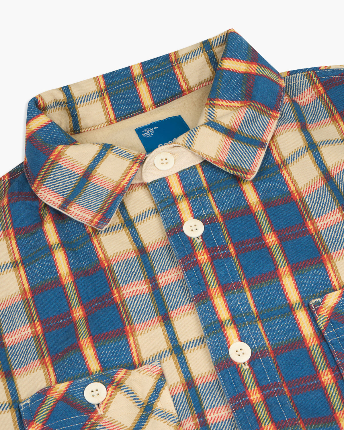 Good On Flannel Check Sweat Shirt Jacket - Cream | Good On Shirts | JEANSTORE