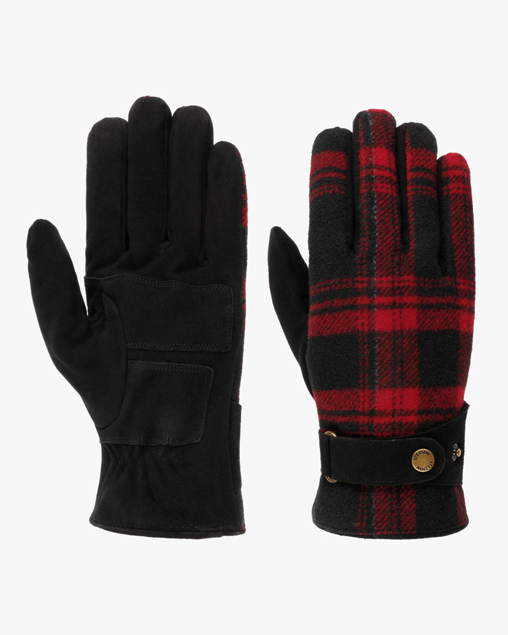 Stetson Goat Suede Wool Check Gloves - Black / Red Shadow Plaid