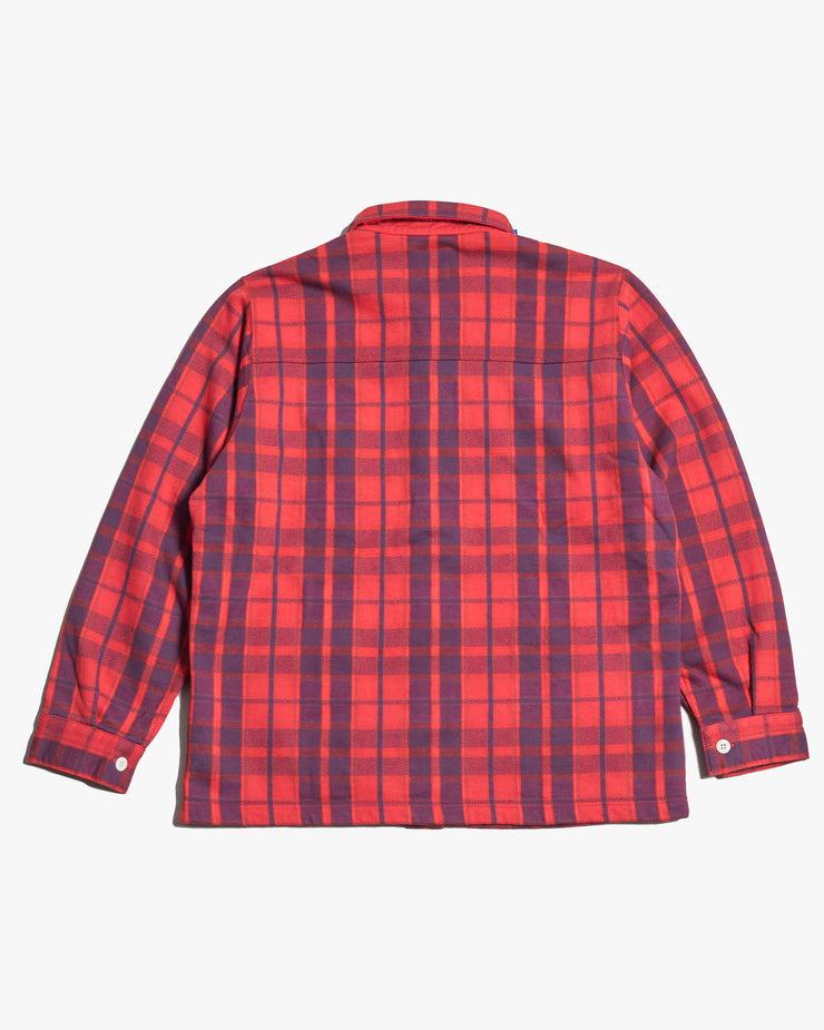 Good On Flannel Check Sweat Shirt Jacket - Scarlet