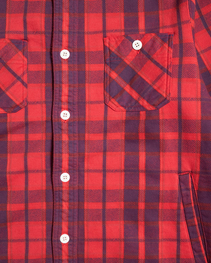Good On Flannel Check Sweat Shirt Jacket - Scarlet