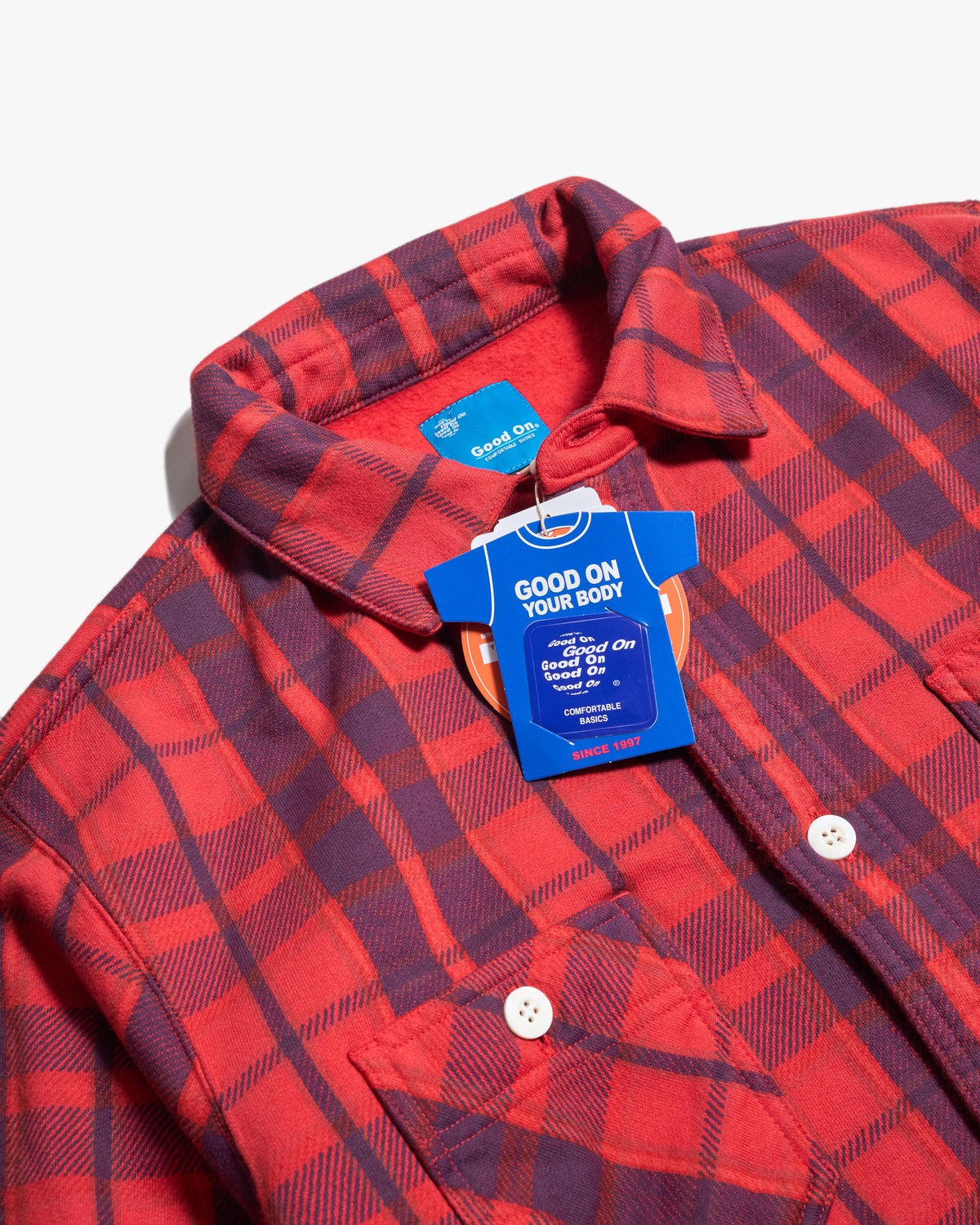 Good On Flannel Check Sweat Shirt Jacket - Scarlet