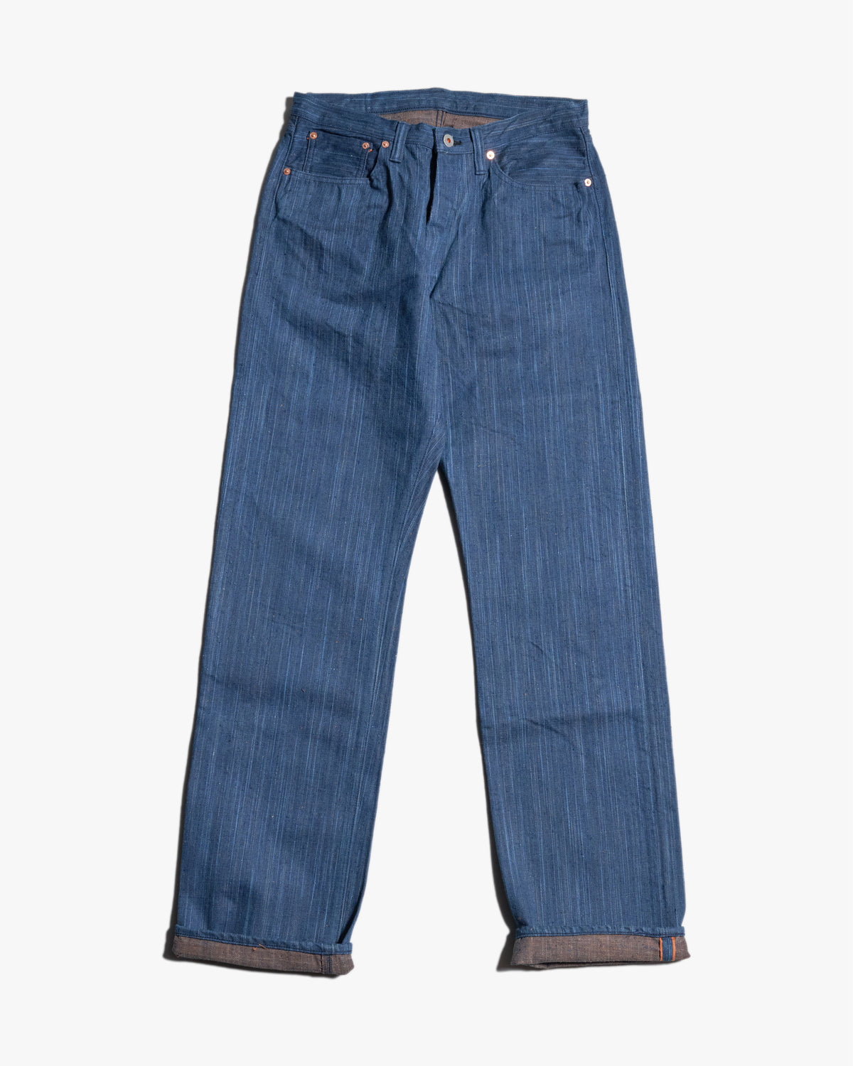 Graph Zero Natural Dyed Regular Fit Neppy Selvedge Denim Jeans - Natural Indigo / Persimmon