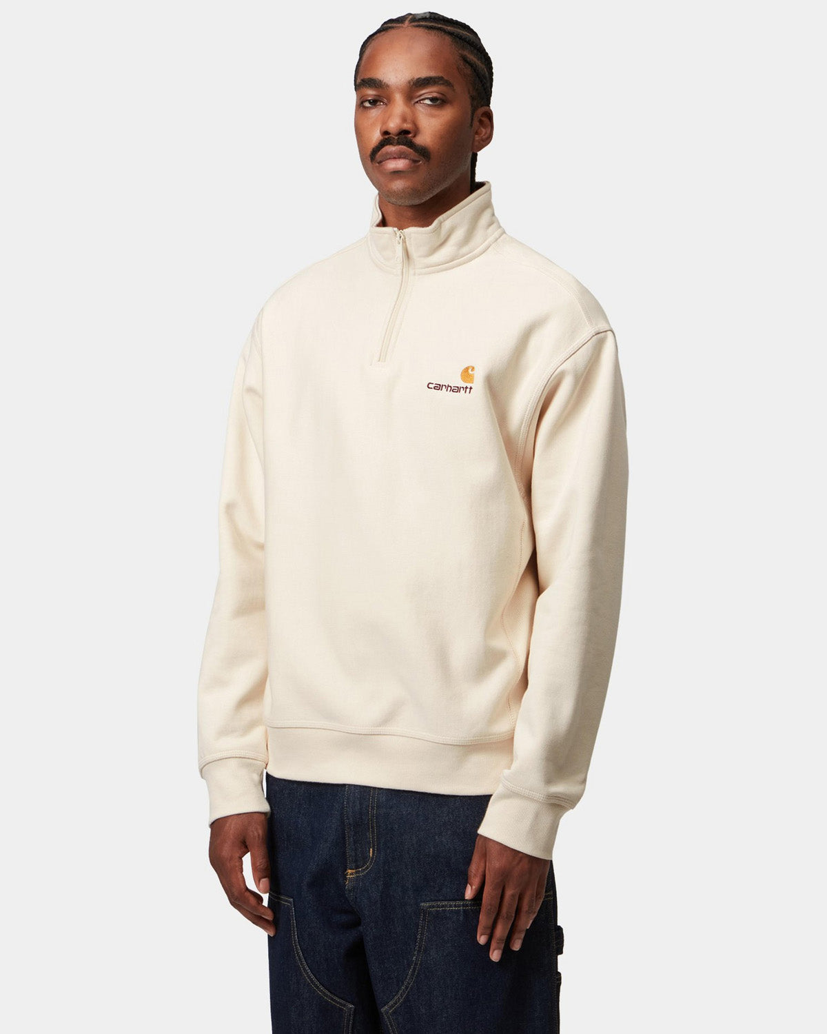 Carhartt WIP Half Zip American Script Sweat - Natural | Carhartt WIP Sweaters & Knitwear | JEANSTORE