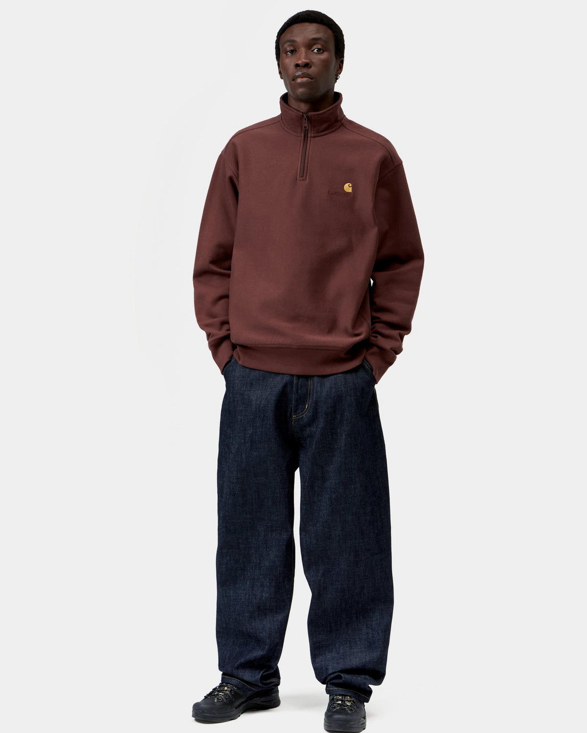 Carhartt WIP Half Zip American Script Sweat - Amarone