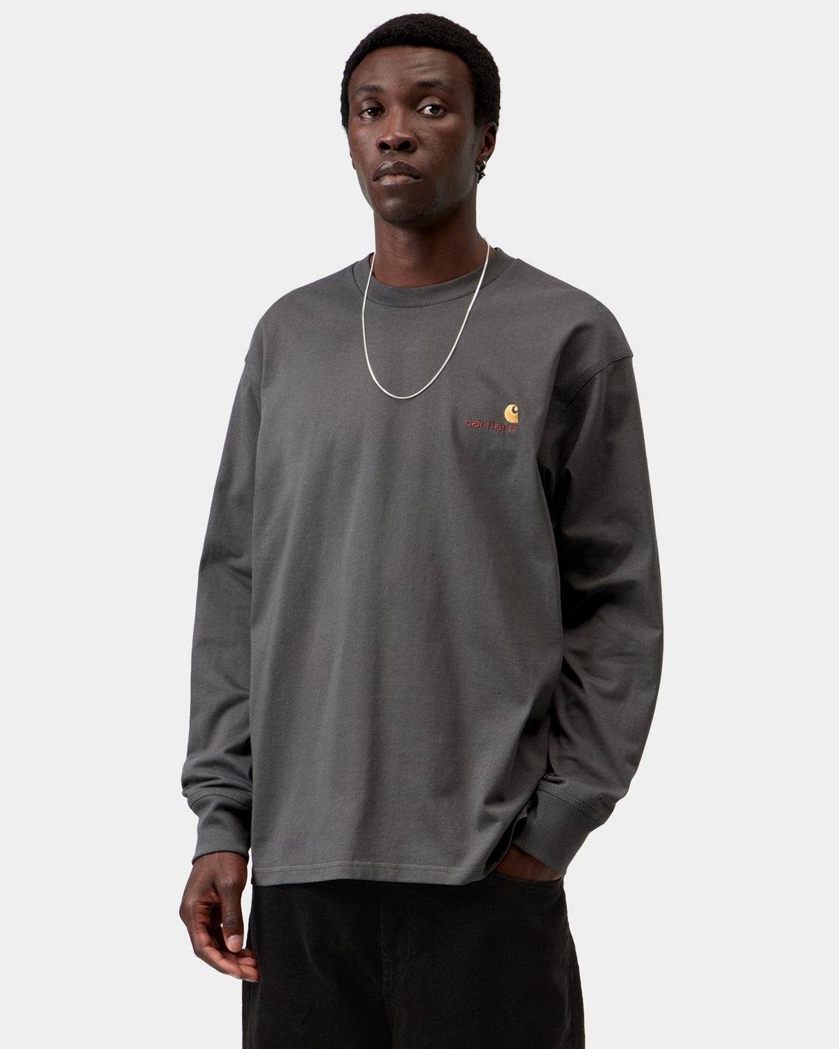 Carhartt WIP L/S American Script Tee - Graphite