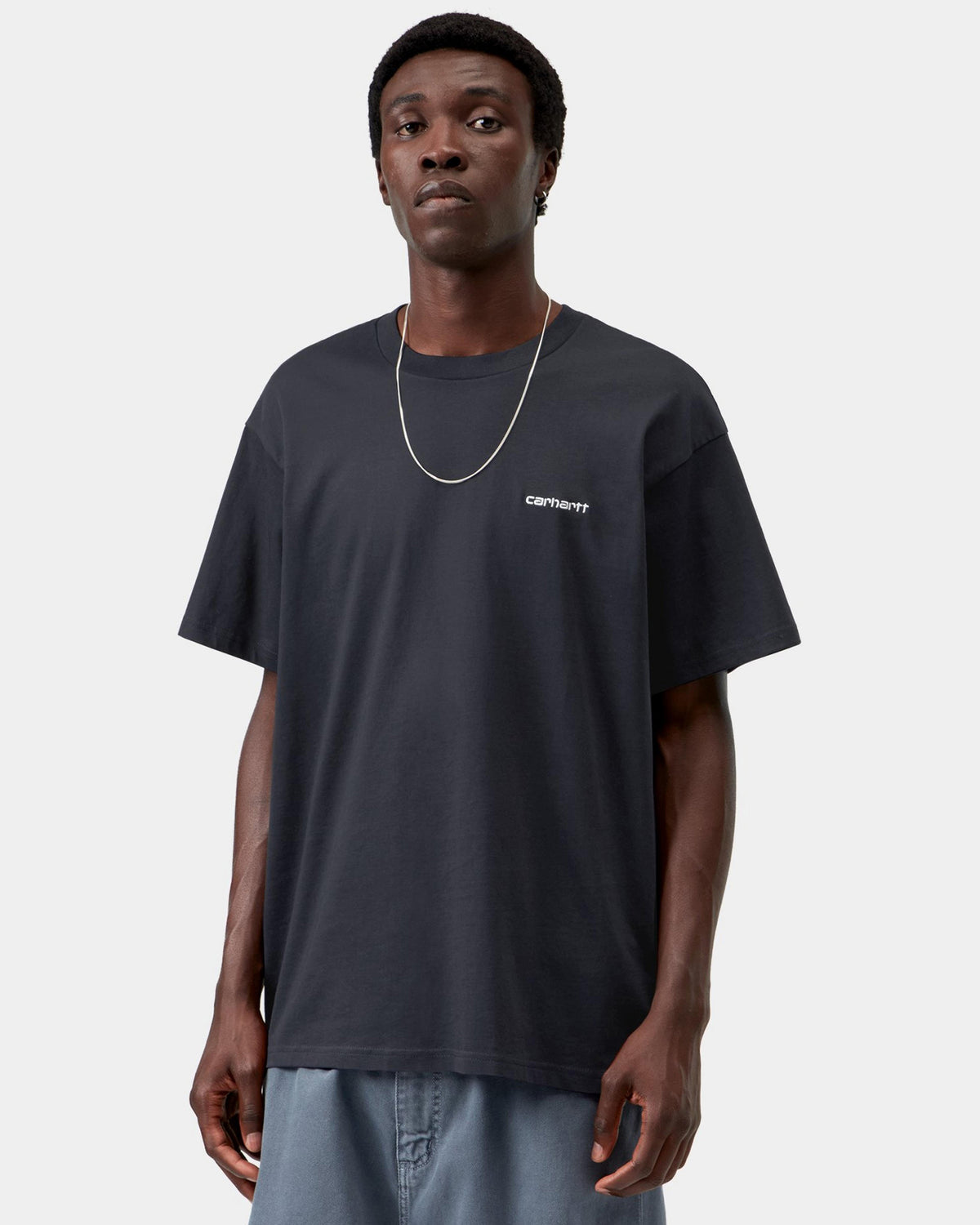 Carhartt WIP S/S Script Embroidery Tee - Dark Navy / White