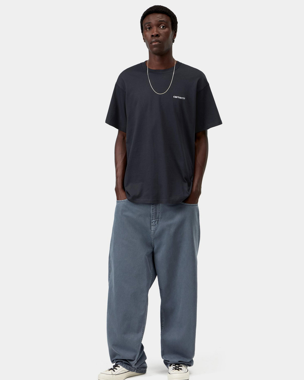Carhartt WIP S/S Script Embroidery Tee - Dark Navy / White