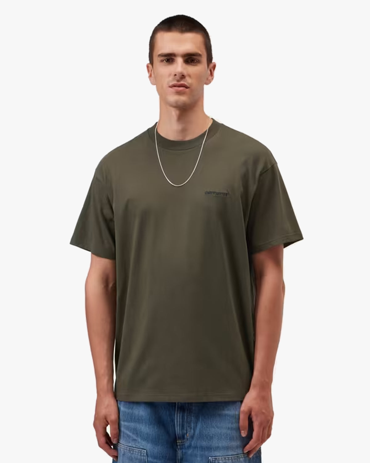 Carhartt WIP S/S Script Embroidery Tee - Cypress / Black | Carhartt WIP T Shirts | Jeanstore