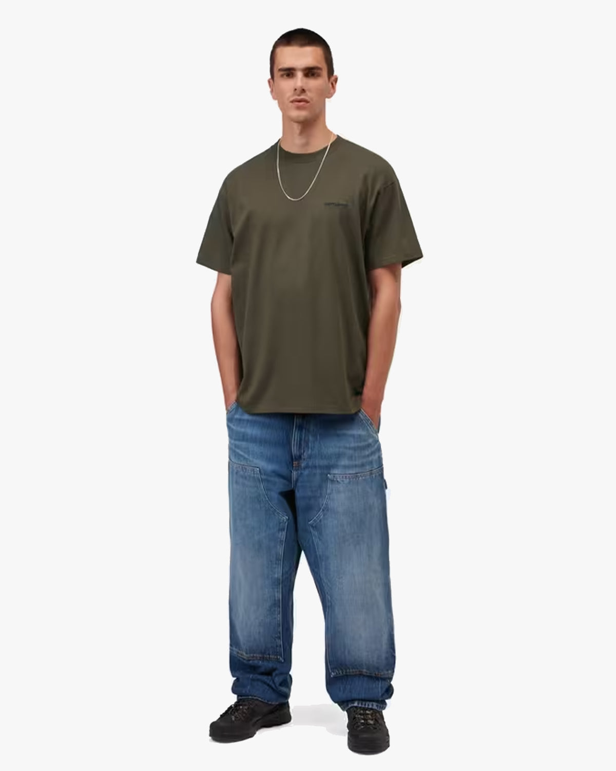 Carhartt WIP S/S Script Embroidery Tee - Cypress / Black | Carhartt WIP T Shirts | Jeanstore