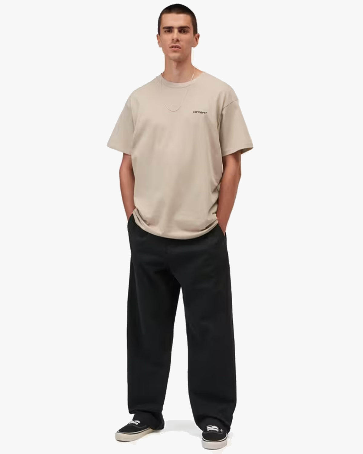 Carhartt WIP S/S Script Embroidery Tee - Fleur De Sel / Black | Carhartt WIP T Shirts | Jeanstore