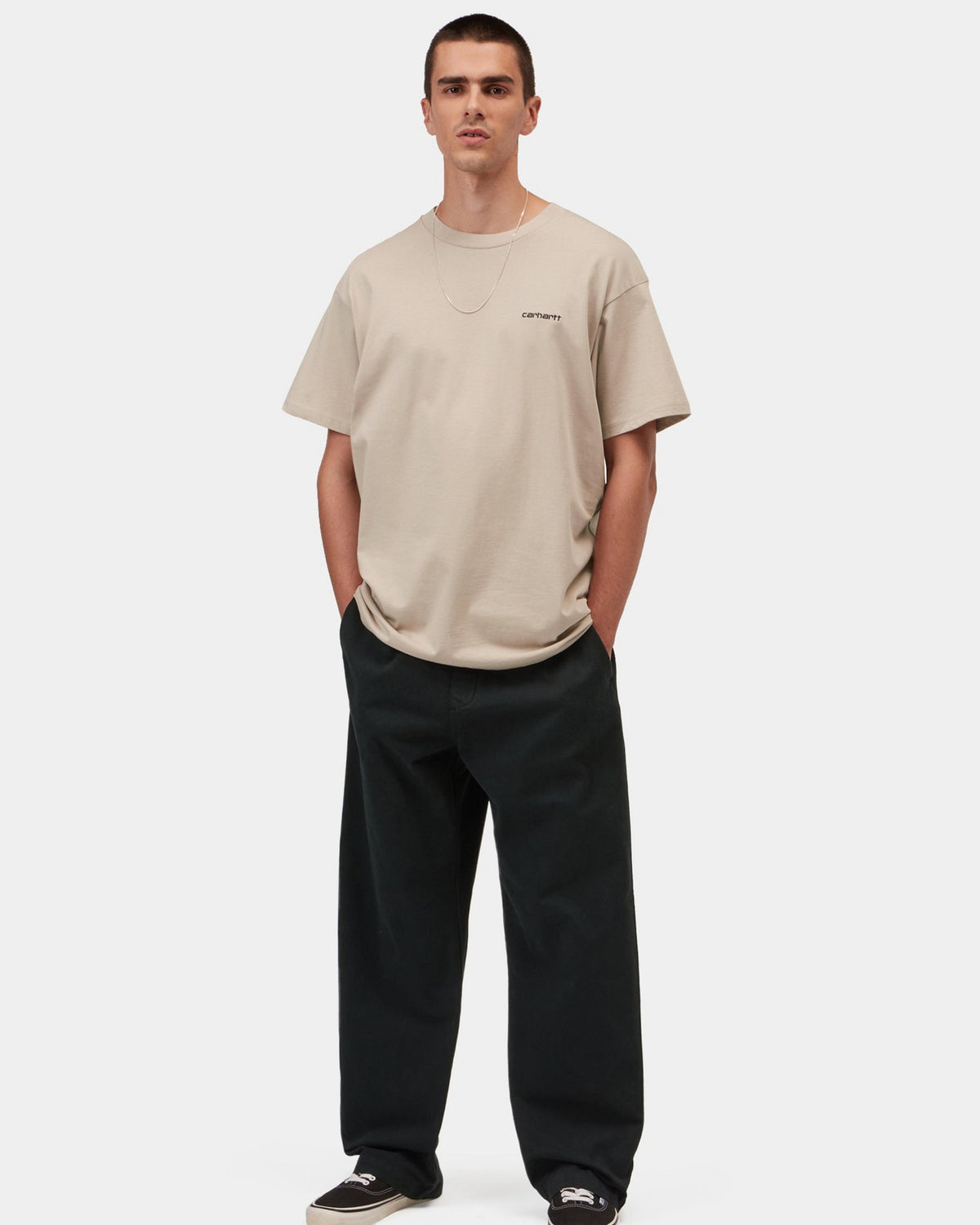 Carhartt WIP S/S Script Embroidery Tee - Fleur De Sel / Black