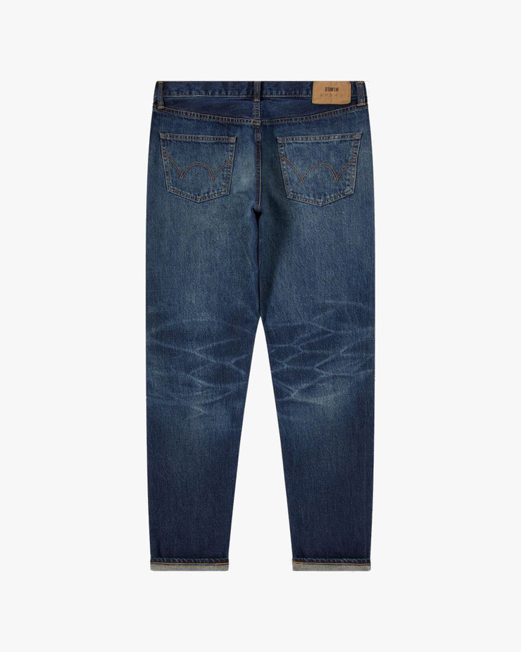 Edwin Made In Japan Regular Tapered Mens Jeans - 13.5oz Kaihara Dark Pure Indigo Rainbow Selvage Denim / Blue Dark Used