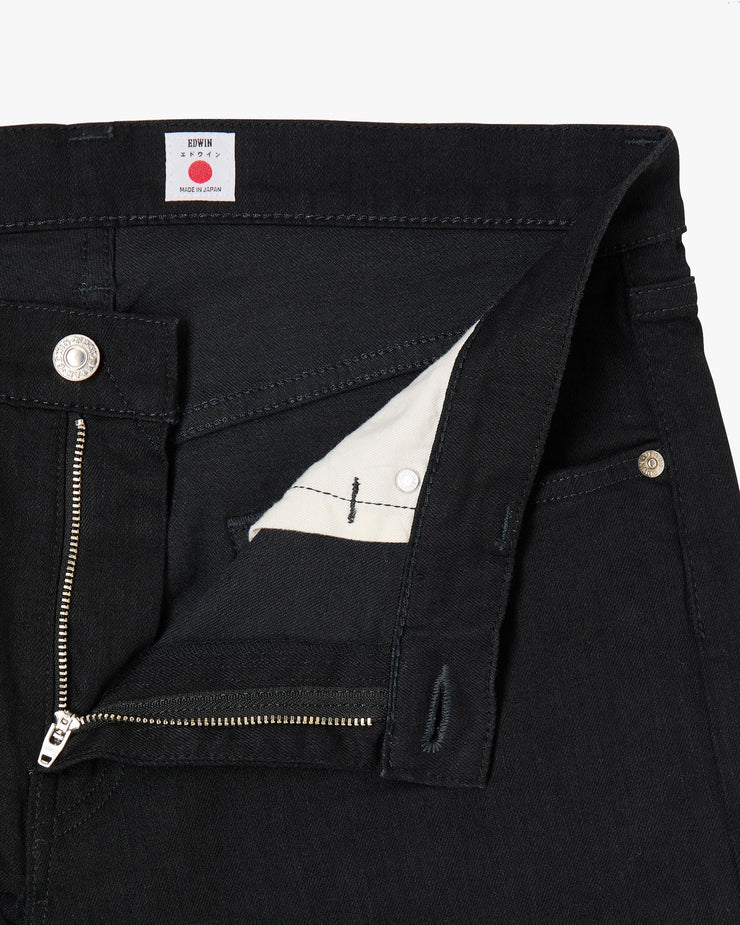 Edwin Made In Japan Regular Tapered Mens Jeans - 12.5oz Kaihara Black x Black Stretch Denim / Black Rinsed