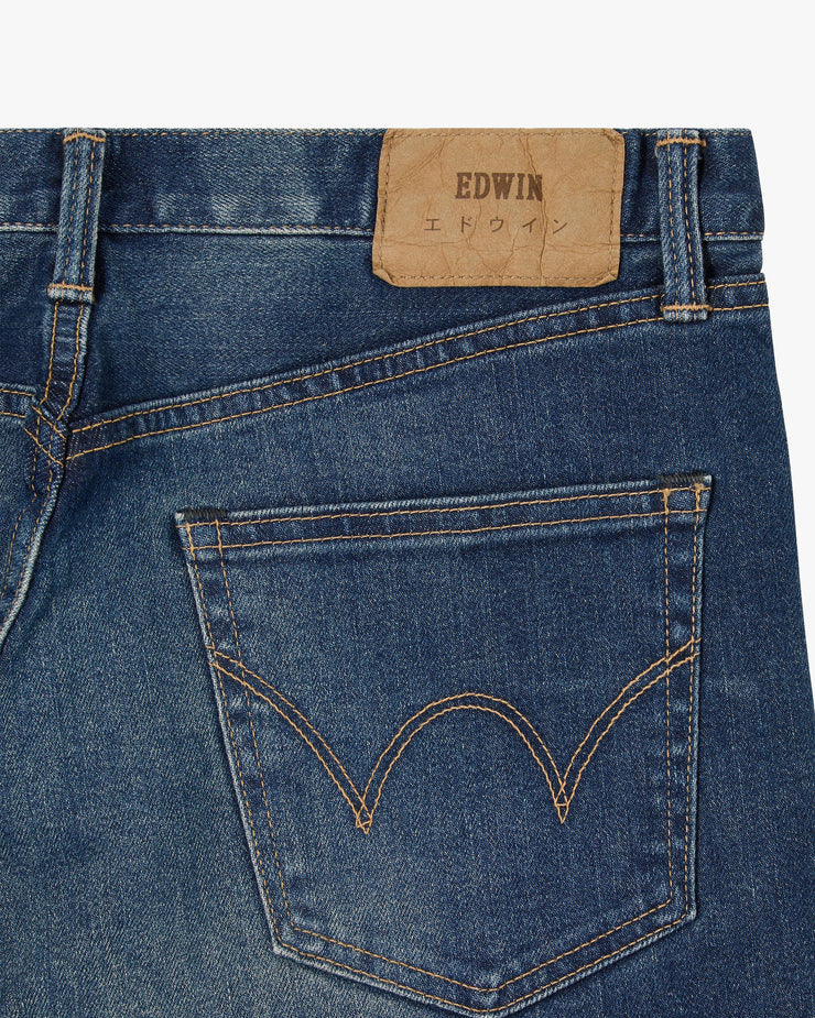 Edwin Made In Japan Regular Tapered Mens Jeans - 12.5oz Kaihara Green x White Selvage Stretch Denim / Blue Mid Dark Used
