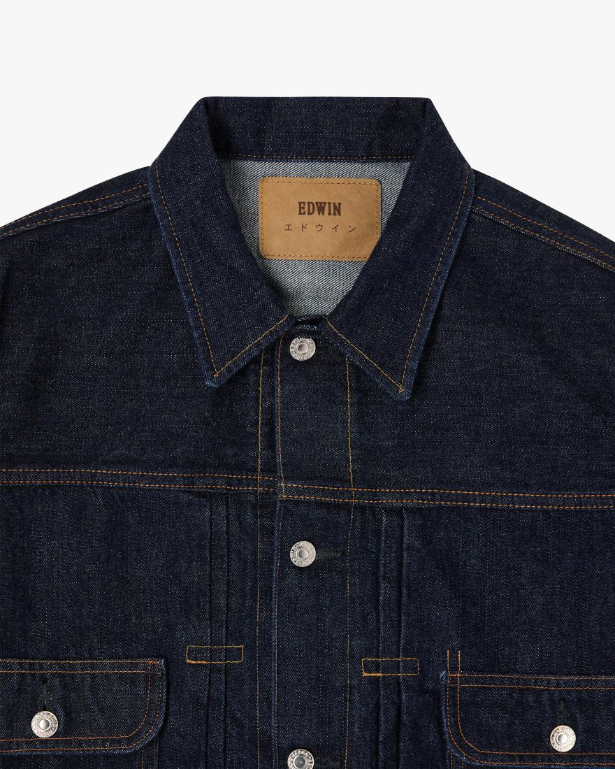 Edwin Made In Japan Denim Jacket - 14oz Kurabo Recycled Red Selvage Denim / Blue Rinsed | Edwin Jackets & Coats | JEANSTORE