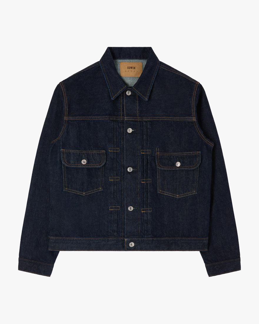 Edwin Made In Japan Denim Jacket - 14oz Kurabo Recycled Red Selvage Denim / Blue Rinsed | Edwin Jackets & Coats | JEANSTORE