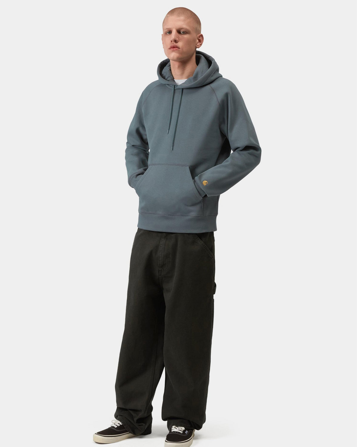 Carhartt WIP Hooded Chase Sweat - Cozy Blue / Gold | Carhartt WIP Sweaters & Knitwear | JEANSTORE