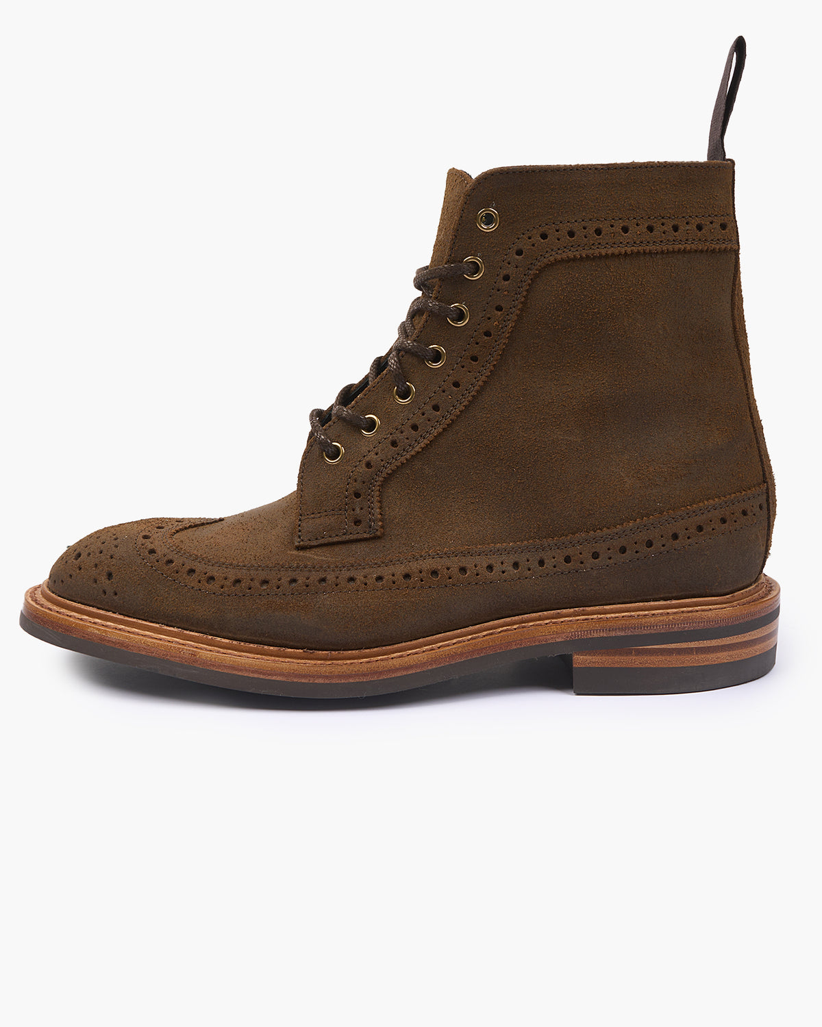 Trickers Simon Longwing Brogue Boot - Snuff Waxed Suede / Dainite Sole | Trickers Boots | JEANSTORE