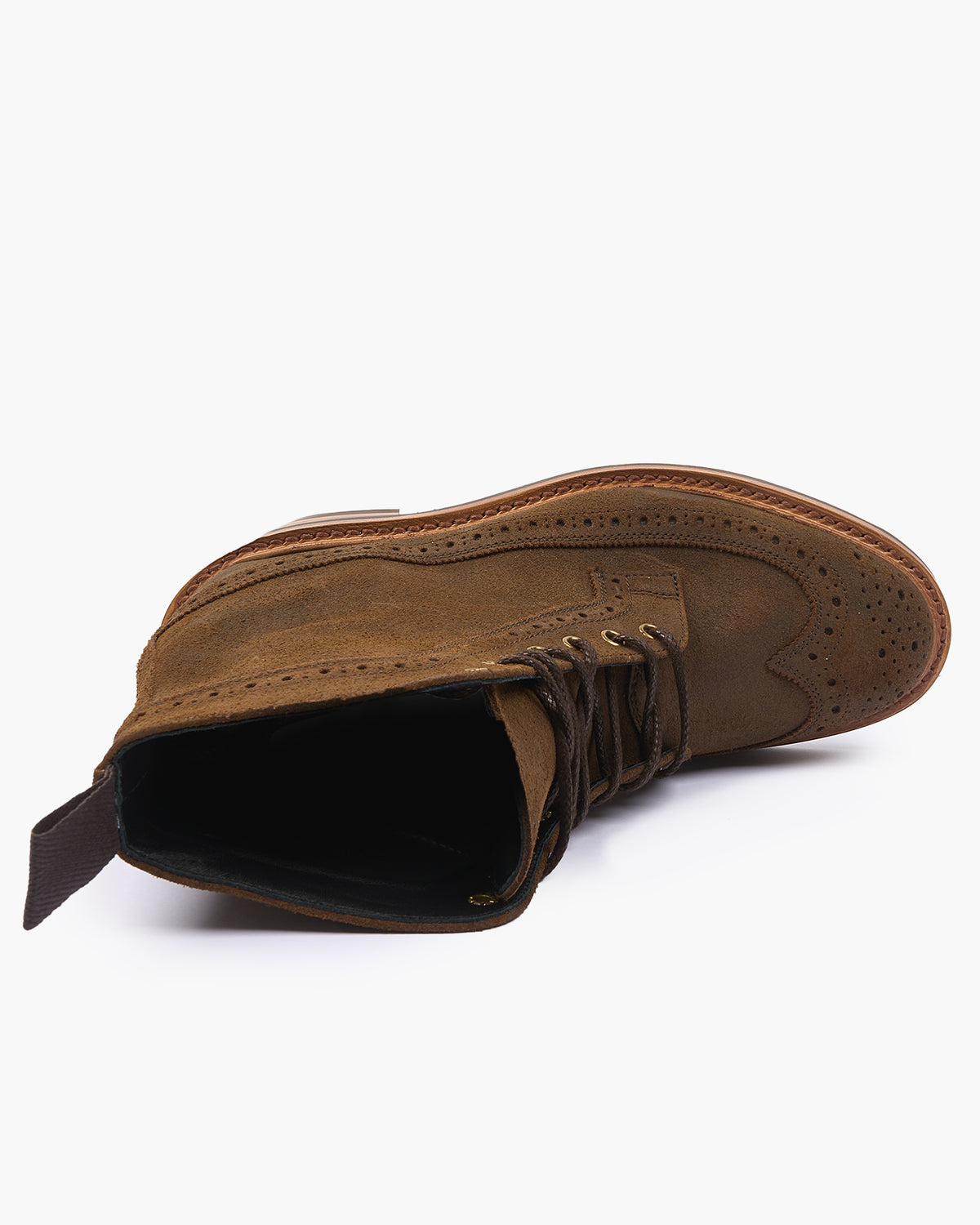 Trickers Simon Longwing Brogue Boot - Snuff Waxed Suede / Dainite Sole | Trickers Boots | JEANSTORE