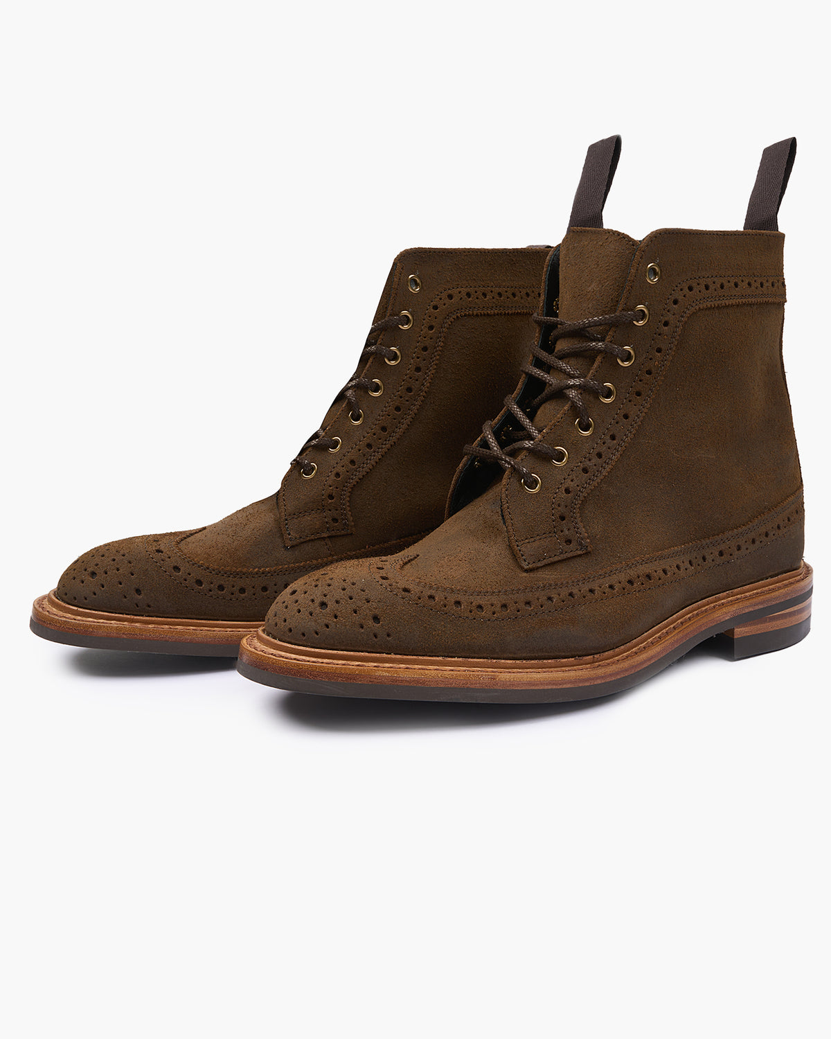 Trickers Simon Longwing Brogue Boot - Snuff Waxed Suede / Dainite Sole | Trickers Boots | JEANSTORE