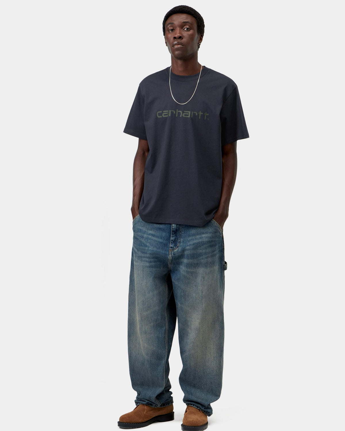 Carhartt WIP S/S Script Tee - Dark Navy / Dark Scarab