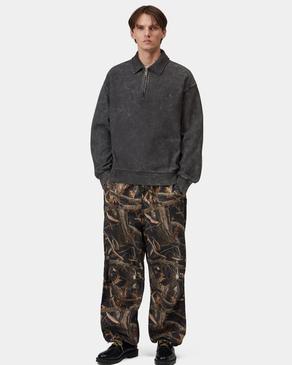 Carhartt WIP Lambert Polo Sweat - Black Moon Wash