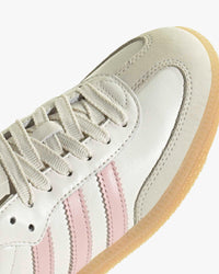 adidas samba og womens trainers white leather upper with pink stripes top view