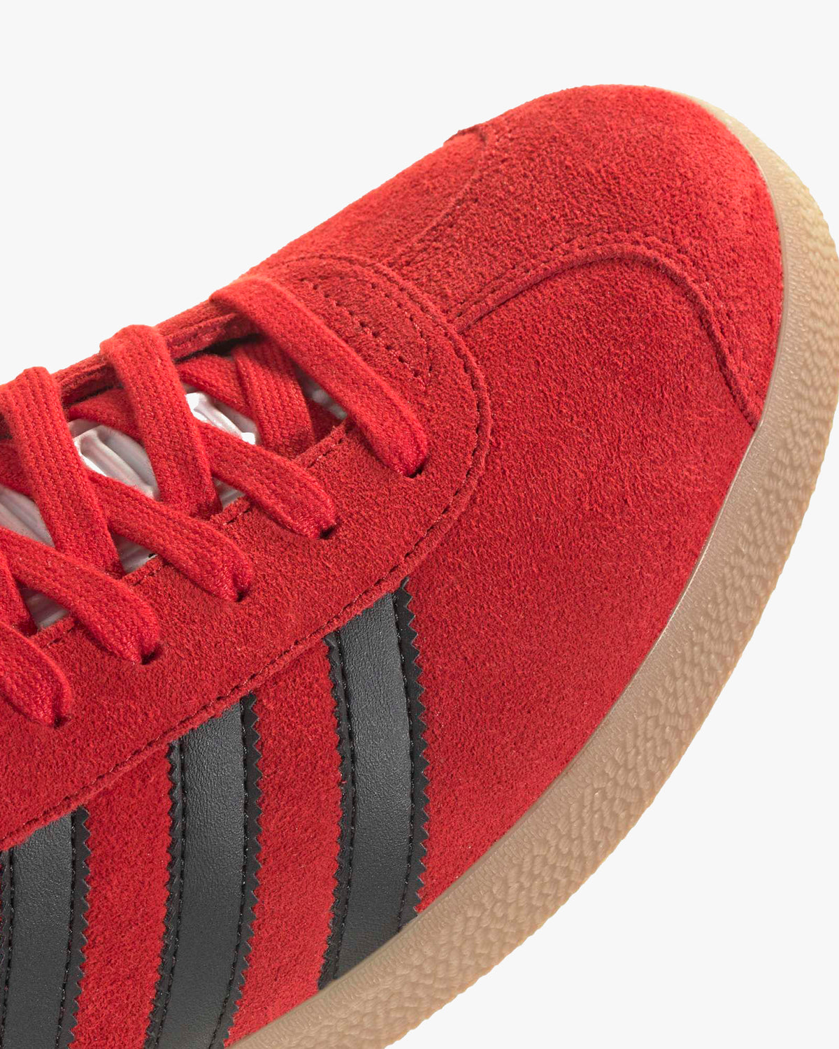 Adidas Gazelle Trainers 1991 Reissue - Better Scarlet w Core Black stripes detail up close