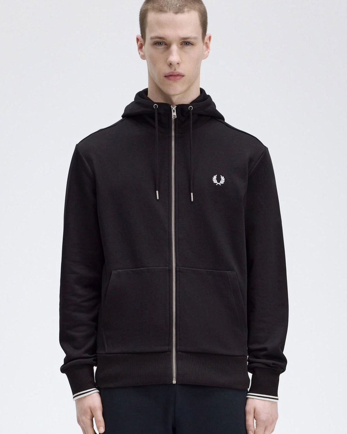Fred Perry Hooded Zip Through Sweatshirt - Black | Fred Perry Sweaters & Knitwear | JEANSTORE