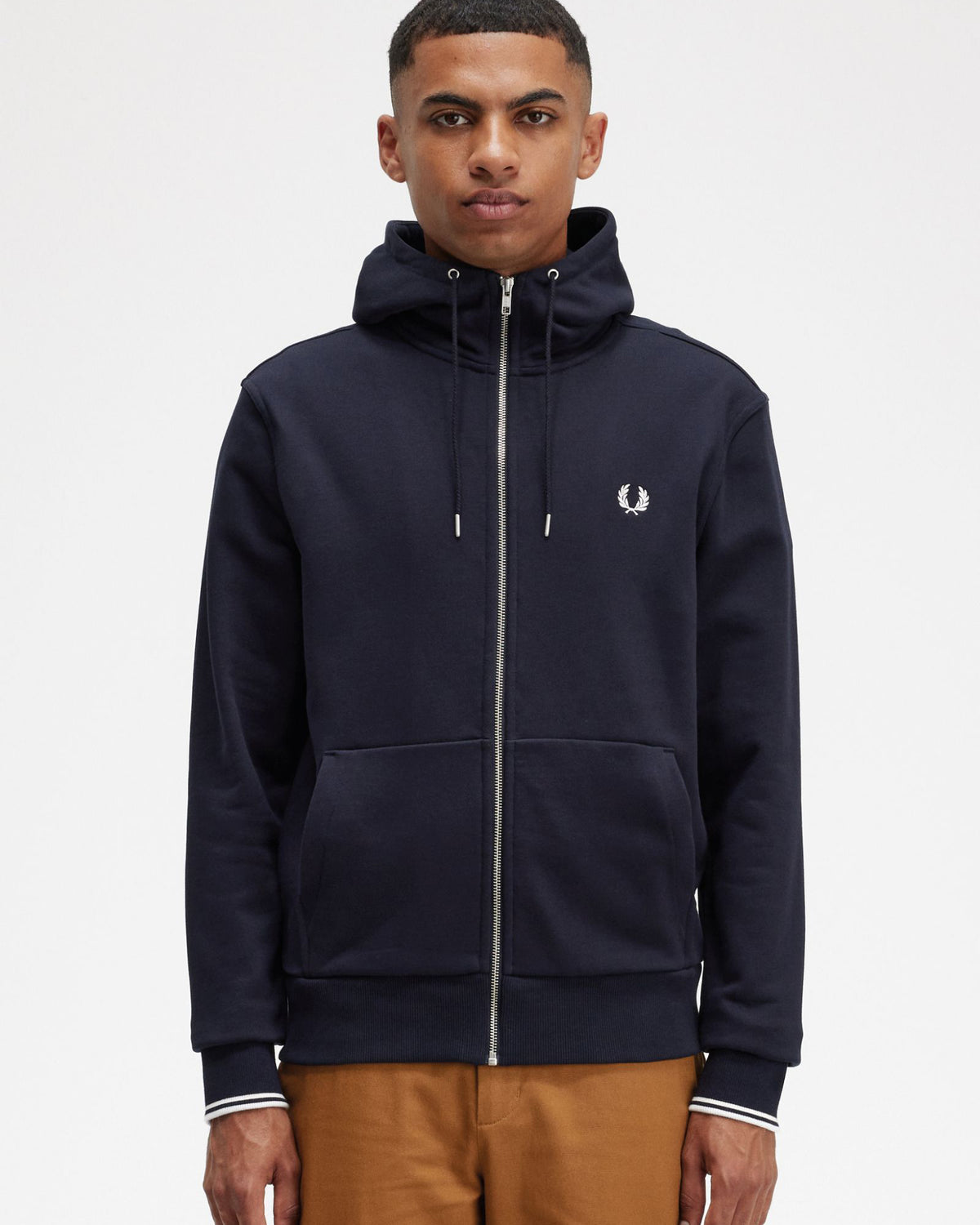 Fred Perry Hooded Zip Through Sweatshirt - Navy | Fred Perry Sweaters & Knitwear | JEANSTORE